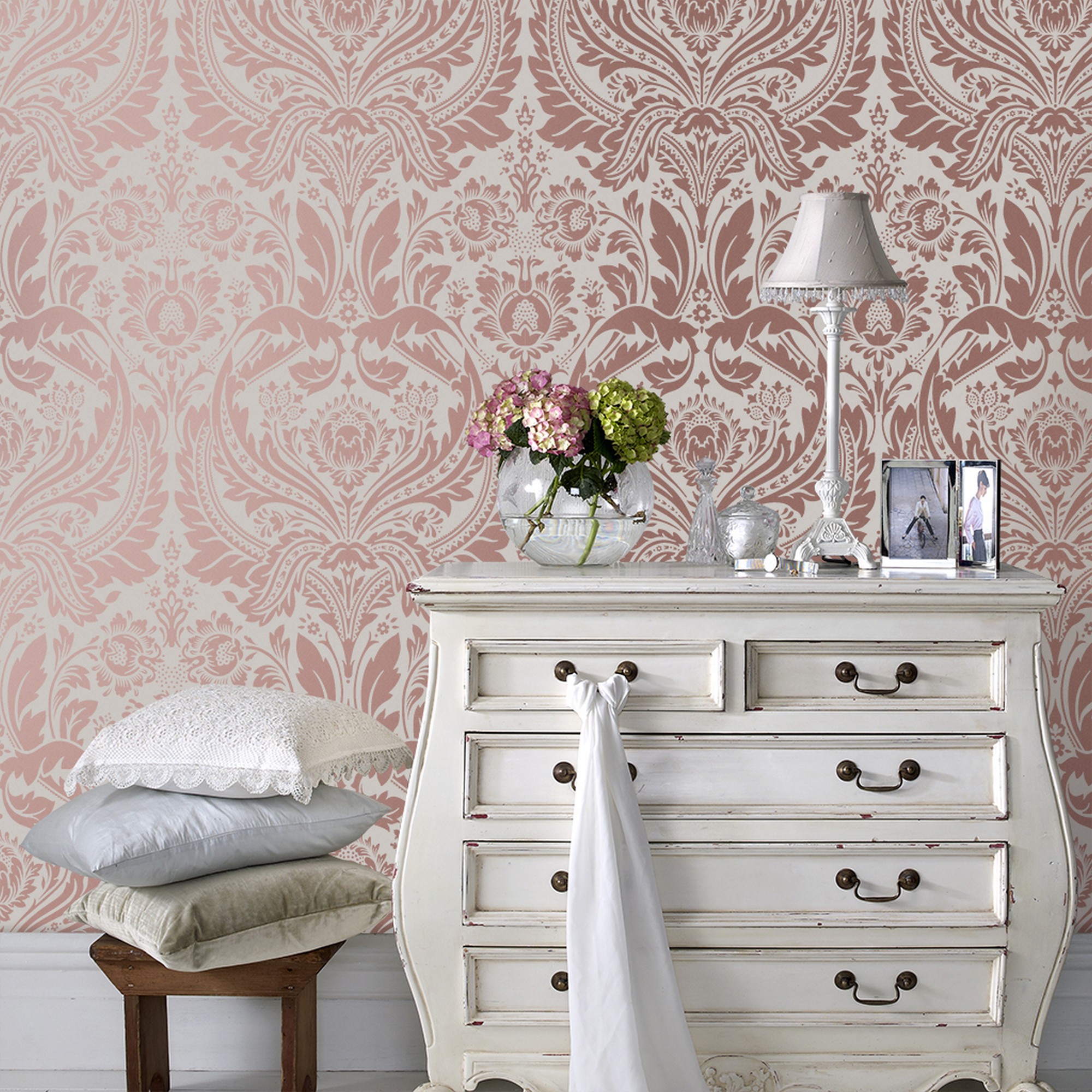 Desire Damask Wallpaper 103434 By Graham Brown In Mink Brown